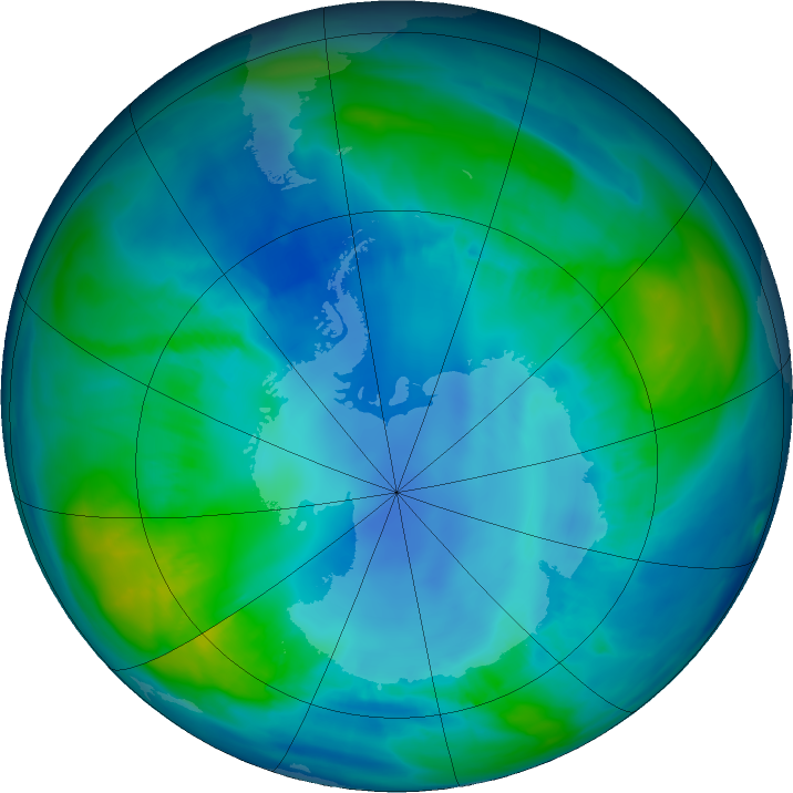 Antarctic ozone map for 25 April 2016
